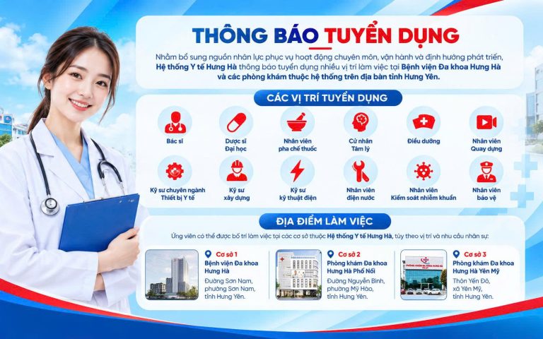 Hệ thống Y tế Hưng Hà tuyển dụng nhiều vị trí năm 2026